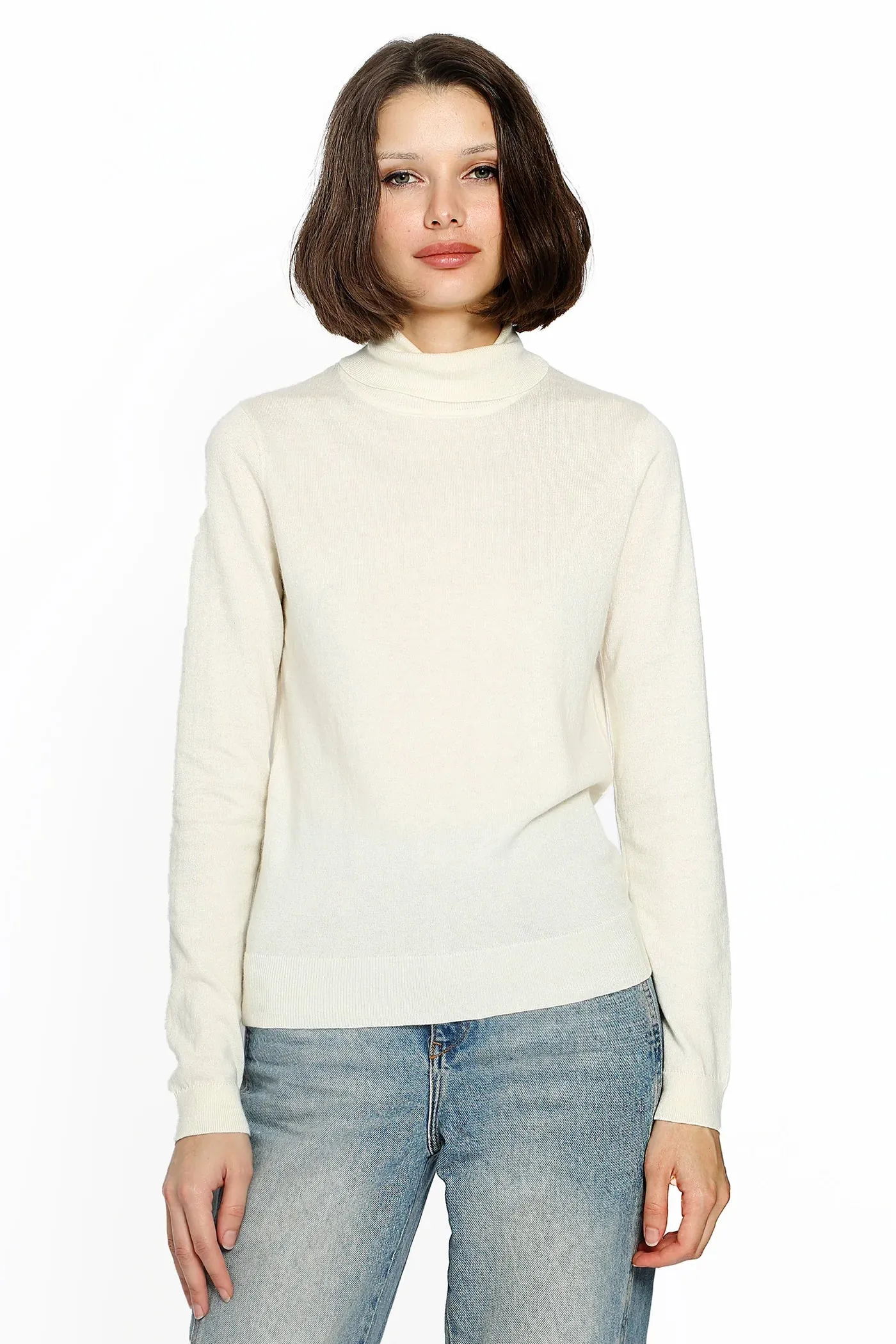 Cotton Cashmere Long SleeveTurtleneck, Starch