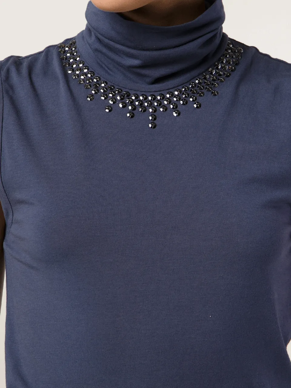 Cotton Jersey Swarovski Turtleneck Tank