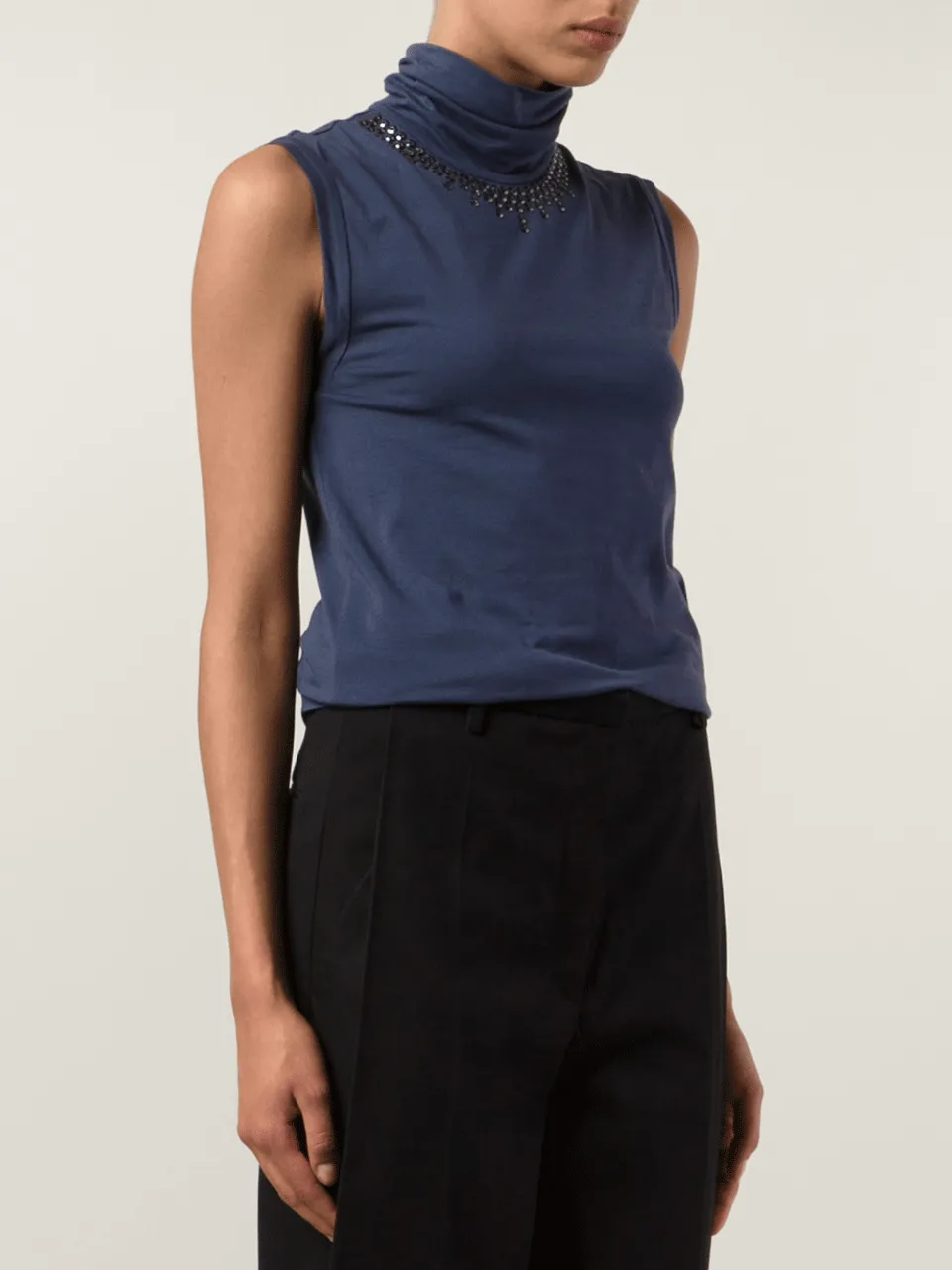 Cotton Jersey Swarovski Turtleneck Tank