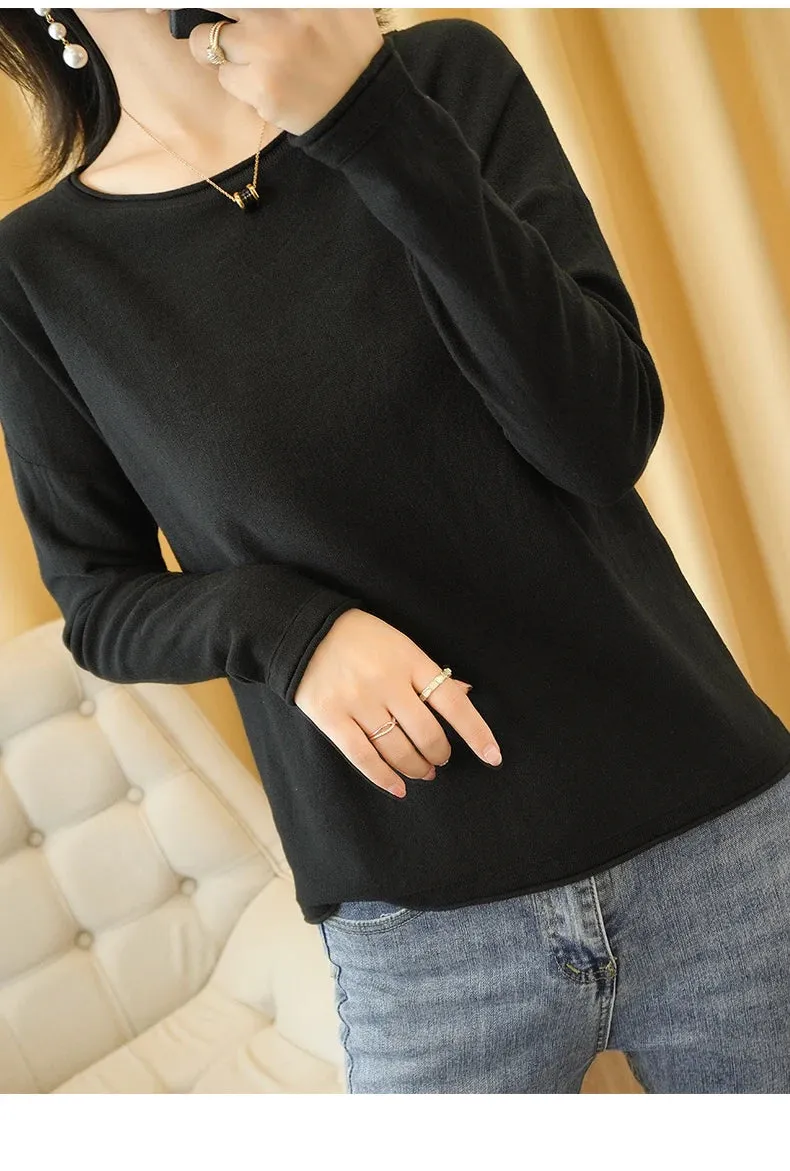 Cotton O-Neck Pullover Knit Sweater