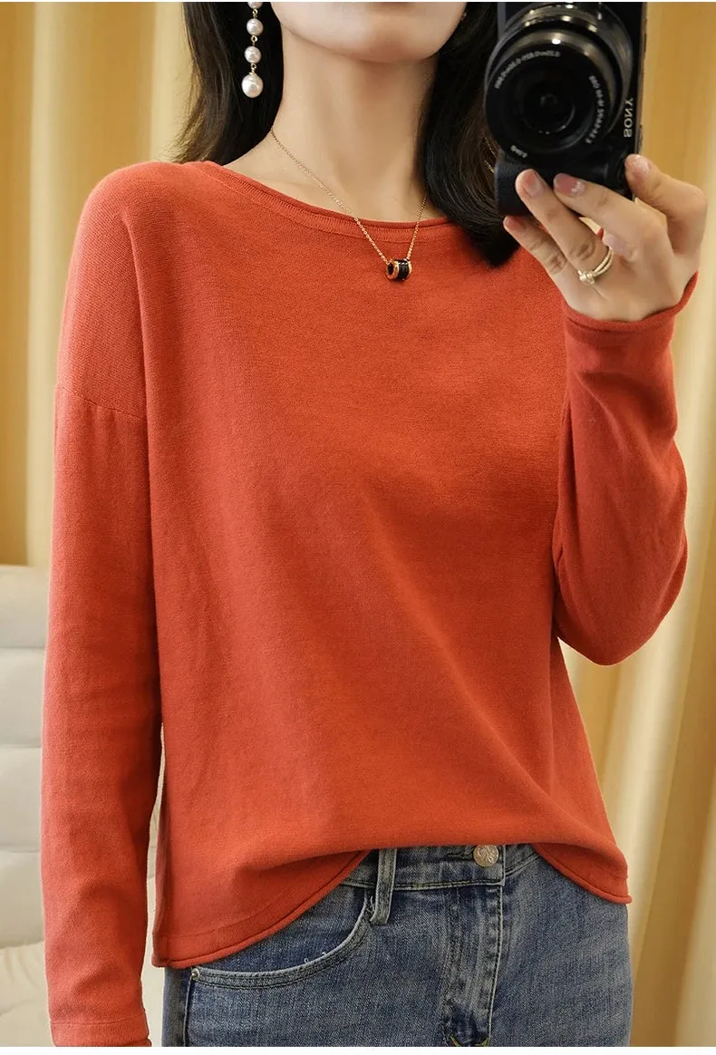 Cotton O-Neck Pullover Knit Sweater