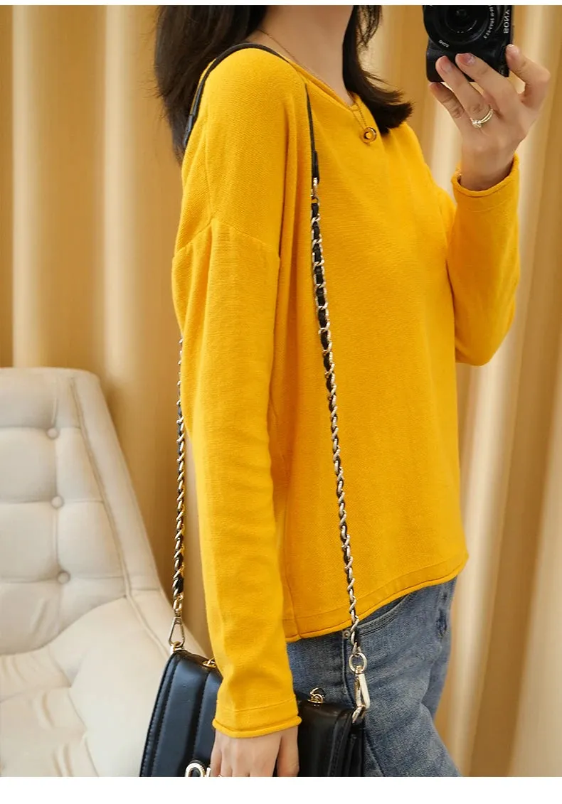 Cotton O-Neck Pullover Knit Sweater