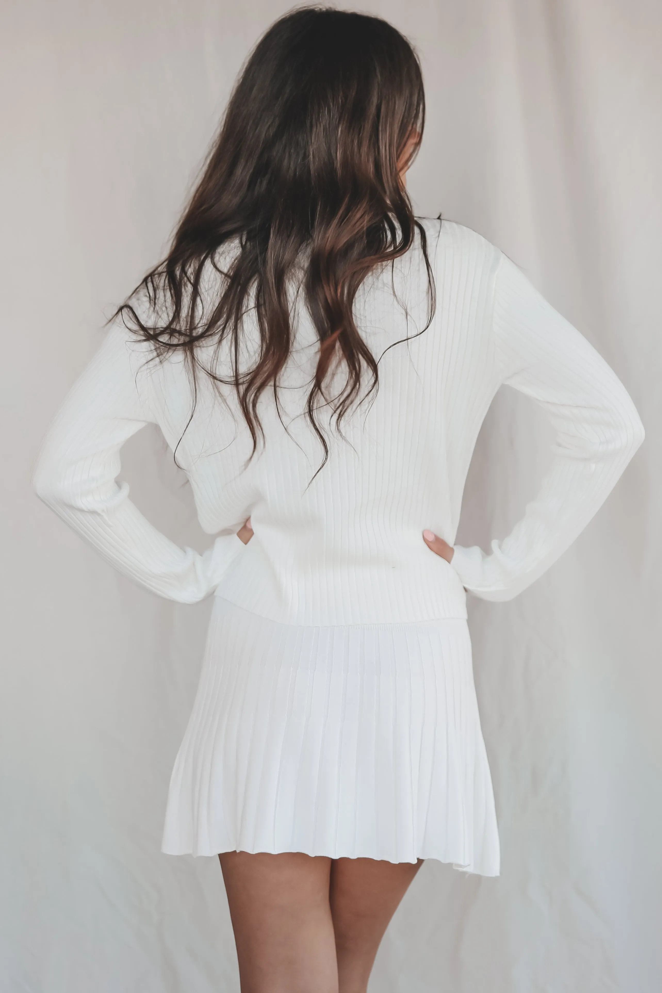 Coziest Night Of The Week White Ribbed Sweater Set