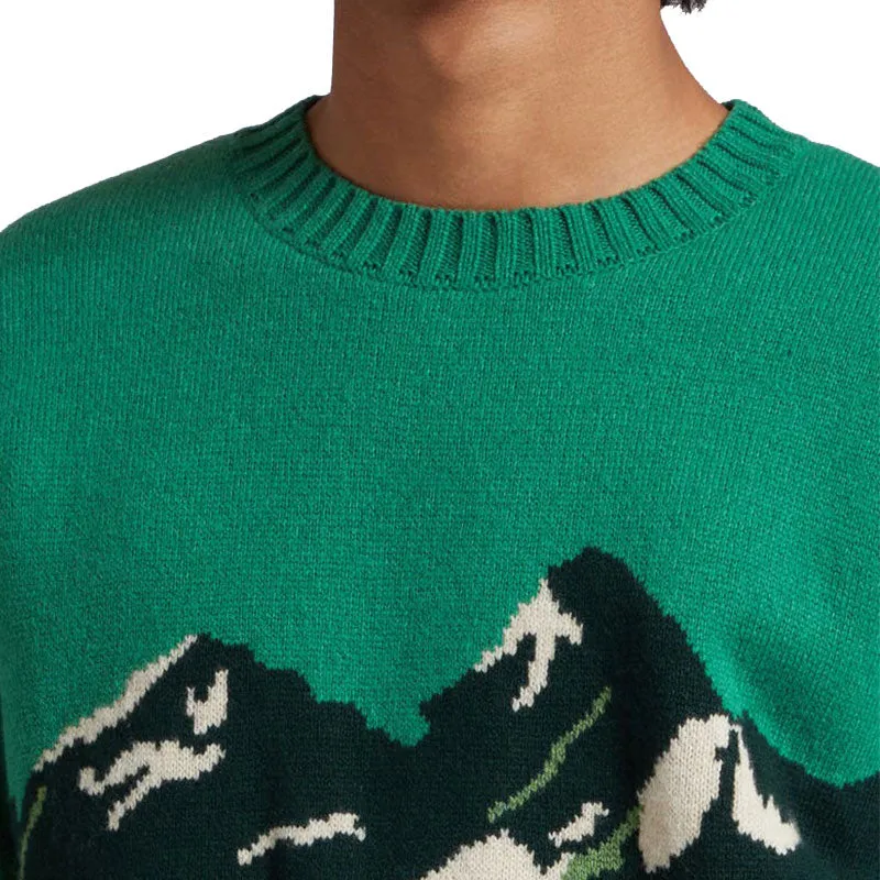 Custom Man Wool Blend Pullover Knit Sweater | Crew Neck and Mountain Jacquard