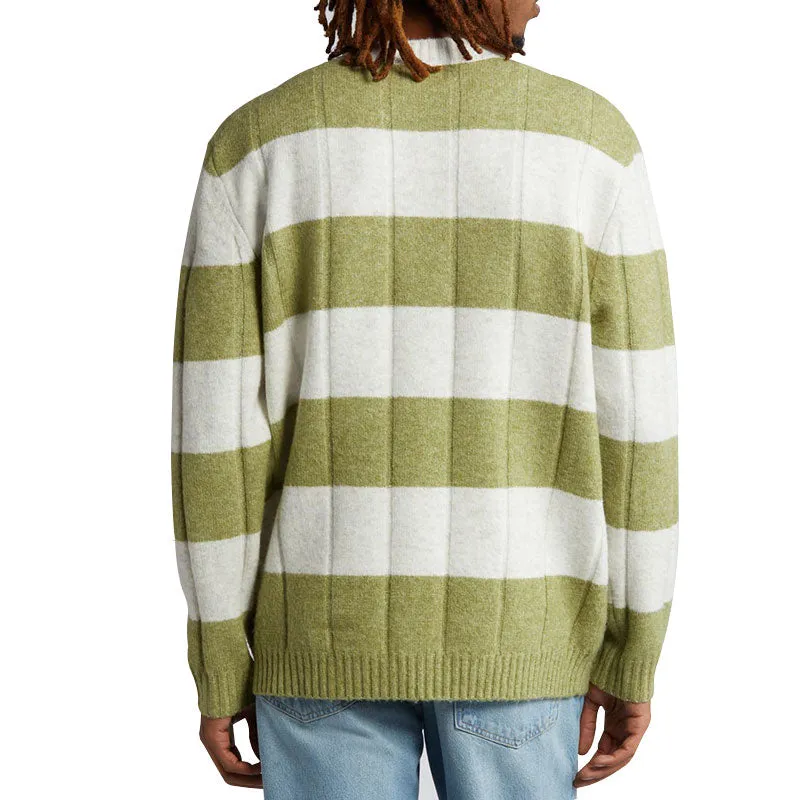 Custom Wholesale Cotton Blend Men Knit Pullover Sweater - OEM/ODM Manufacturer, Crew Neck, Striped Design, Ribbed Cuffs and Hem