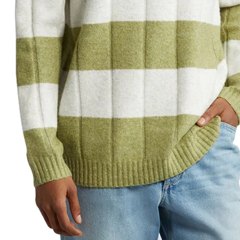 Custom Wholesale Cotton Blend Men Knit Pullover Sweater - OEM/ODM Manufacturer, Crew Neck, Striped Design, Ribbed Cuffs and Hem