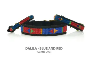 DALILA BLUE AND RED (Gentle One) Maasai Beaded Collars and Leashes