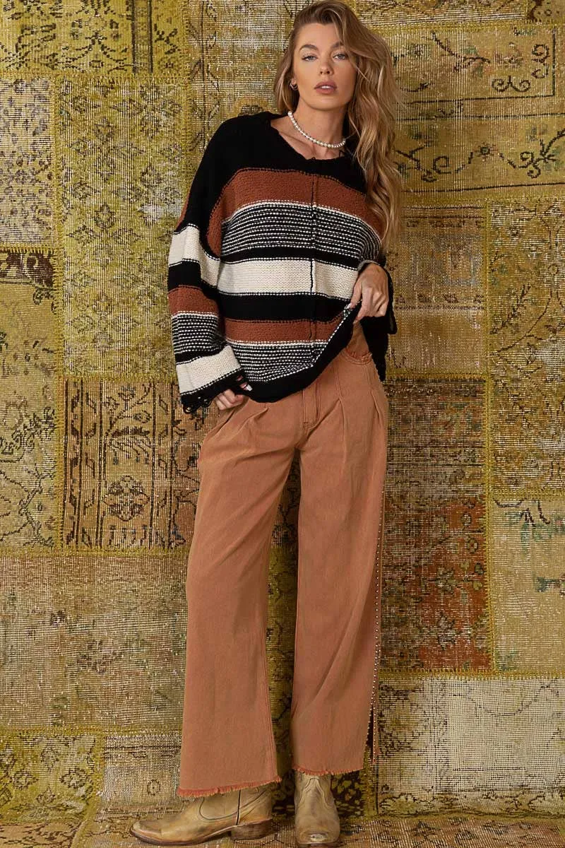 Darcy stripe pattern chenille pullover sweater