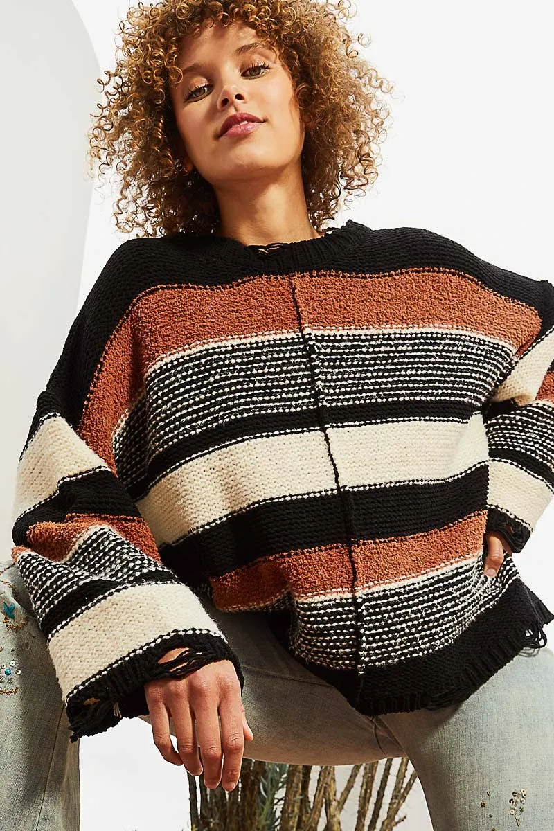 Darcy stripe pattern chenille pullover sweater