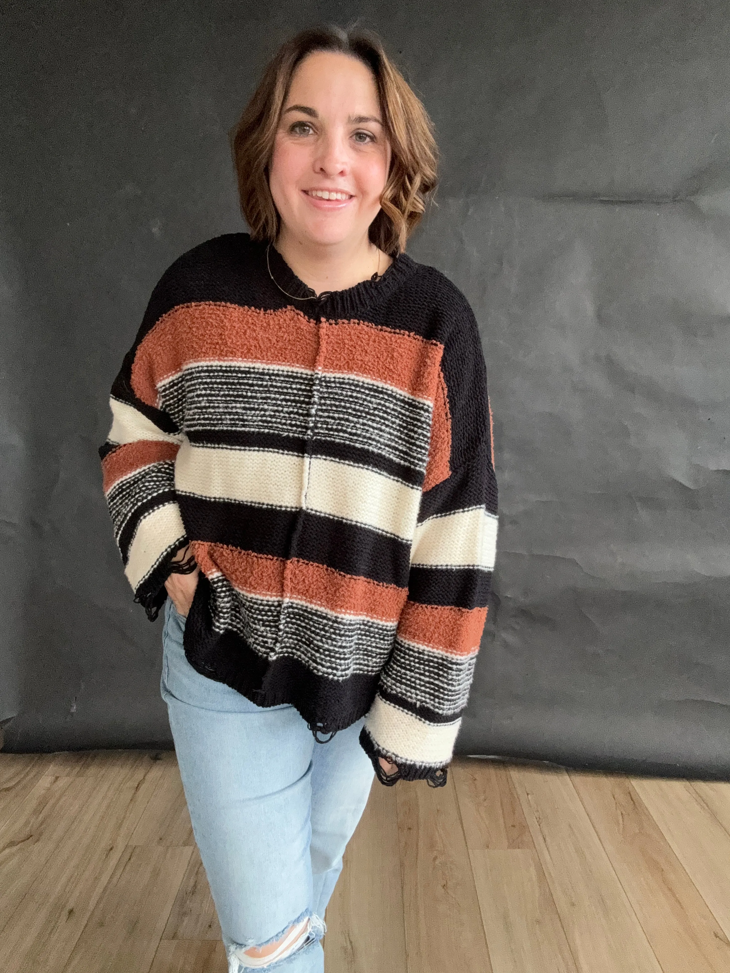 Darcy stripe pattern chenille pullover sweater