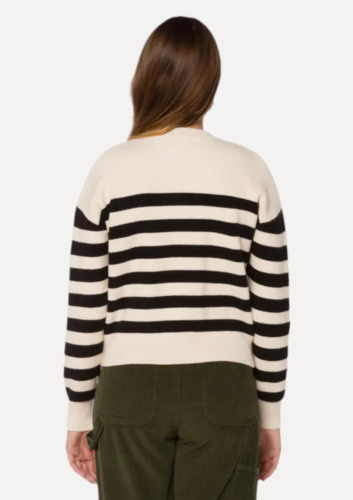 Darrell Striped Long Sleeve Crew Neck Sweater - Ivory Black