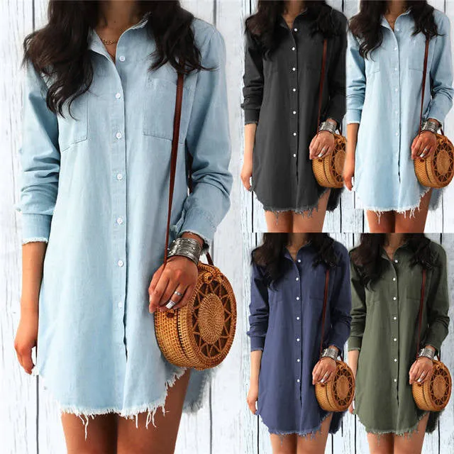 Denim fashion distressed shirt dress