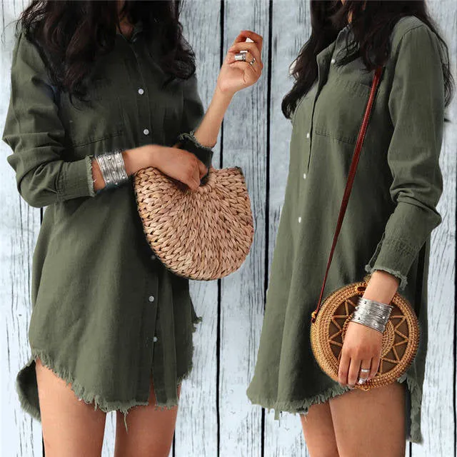 Denim fashion distressed shirt dress