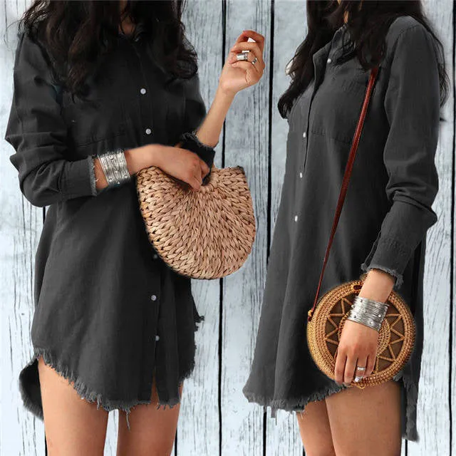 Denim fashion distressed shirt dress