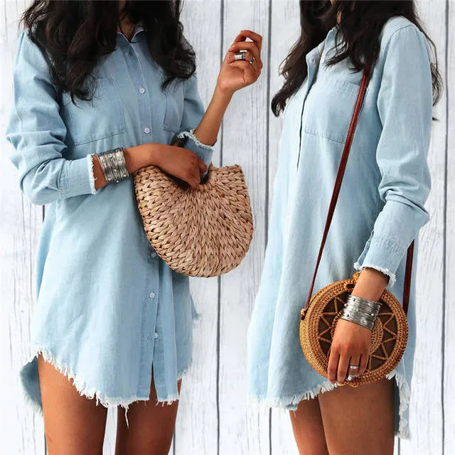 Denim fashion distressed shirt dress