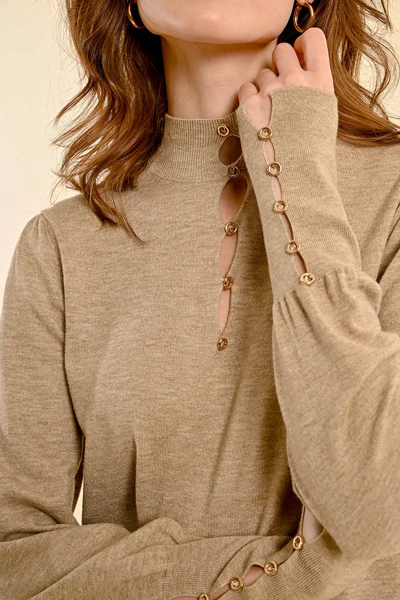 Detailed Knit Sweater - Beige