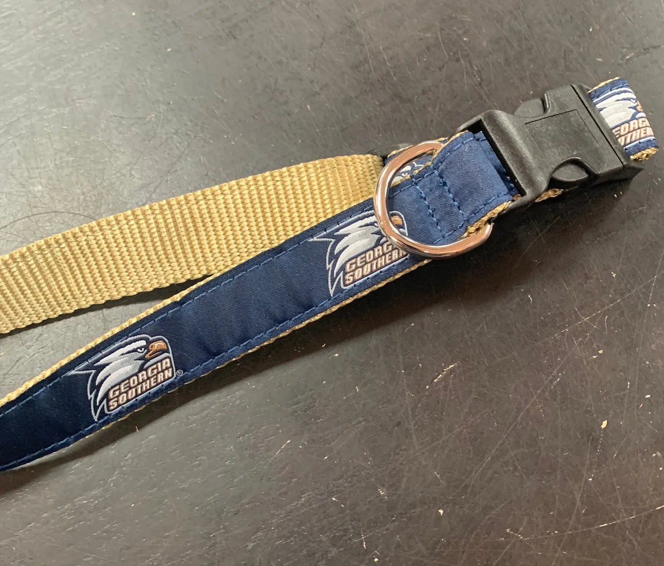 Dog Collar - Navy Ribbon & Vegas Gold Nylon - Snap closures