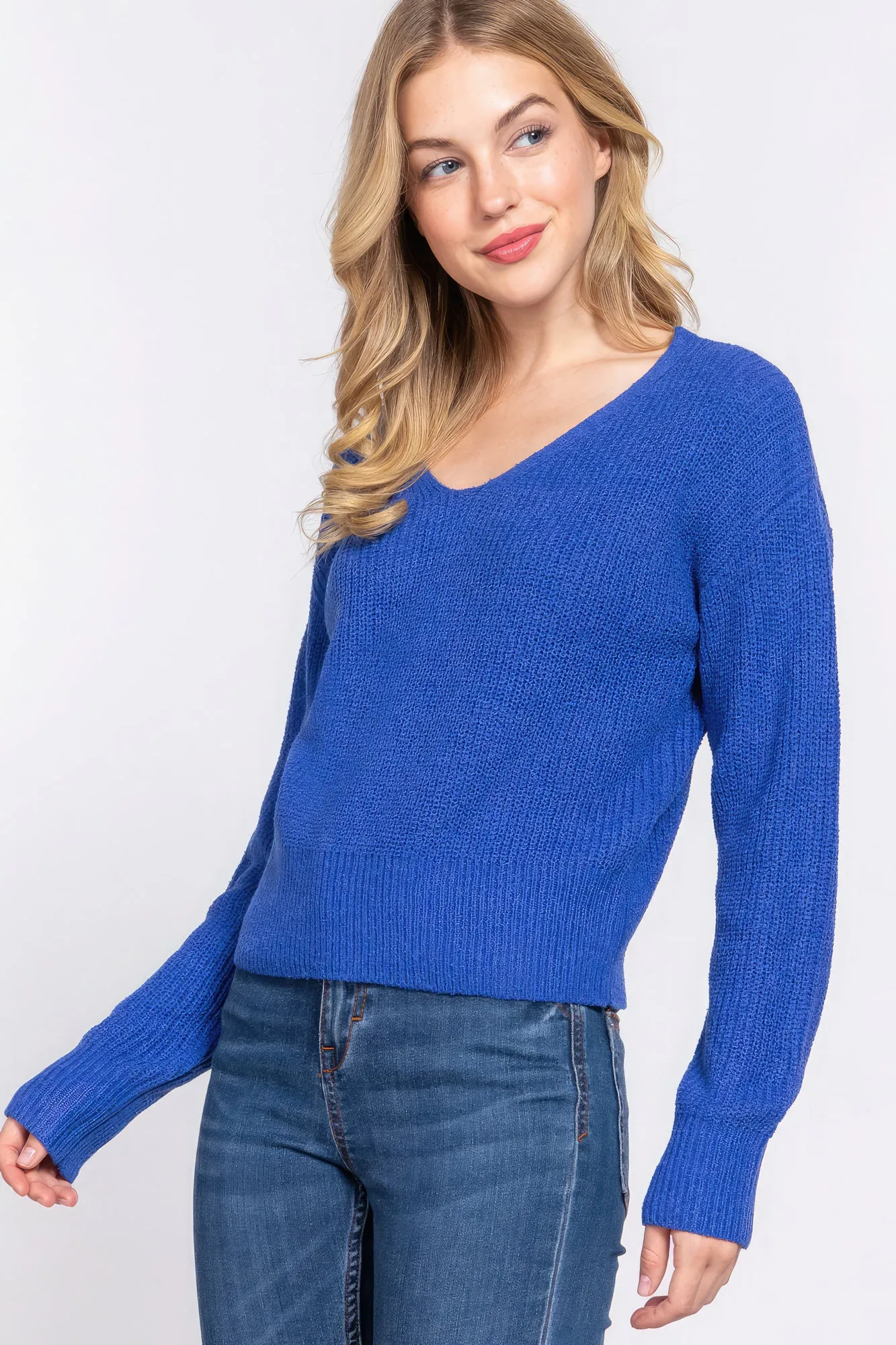 Dolman Sleeves Strappy Open Back Sweater