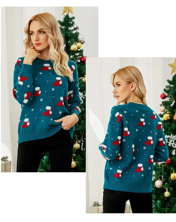 DressBetty - Pullover Sweater Long Sleeve Christmas Hat Round Neck Sweet Christmas Knitted