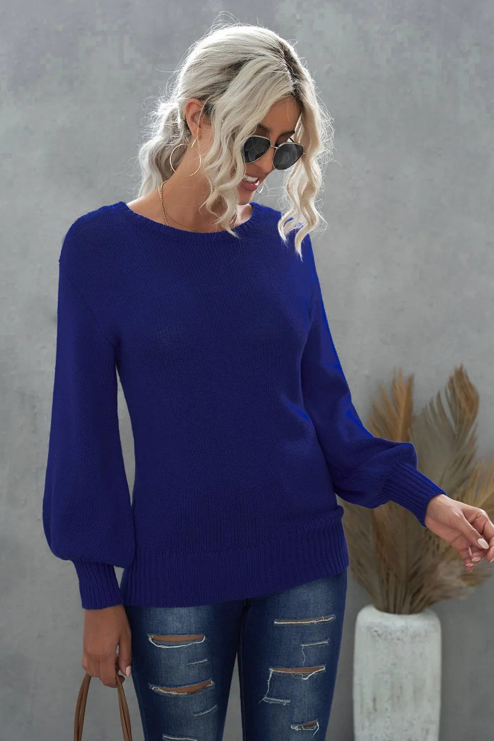 Drop Shoulder Back Cut-Out Sweater With Tie