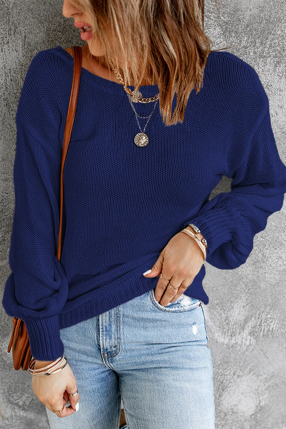 Drop Shoulder Back Cut-Out Sweater With Tie