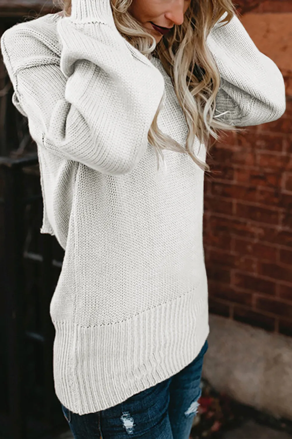 Drop Shoulder Back Cut-Out Sweater With Tie