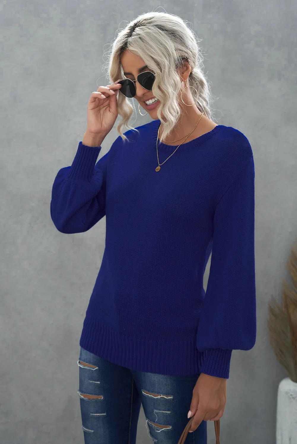 Drop Shoulder Back Cut-Out Sweater With Tie