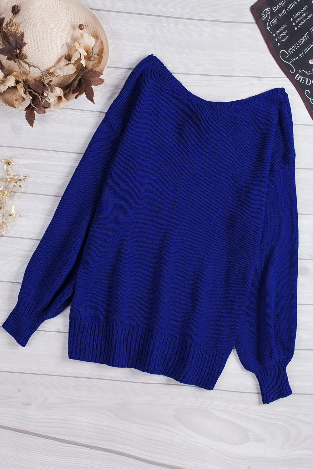 Drop Shoulder Back Cut-Out Sweater With Tie