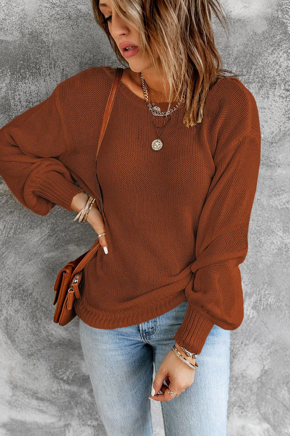 Drop Shoulder Back Cut-Out Sweater With Tie