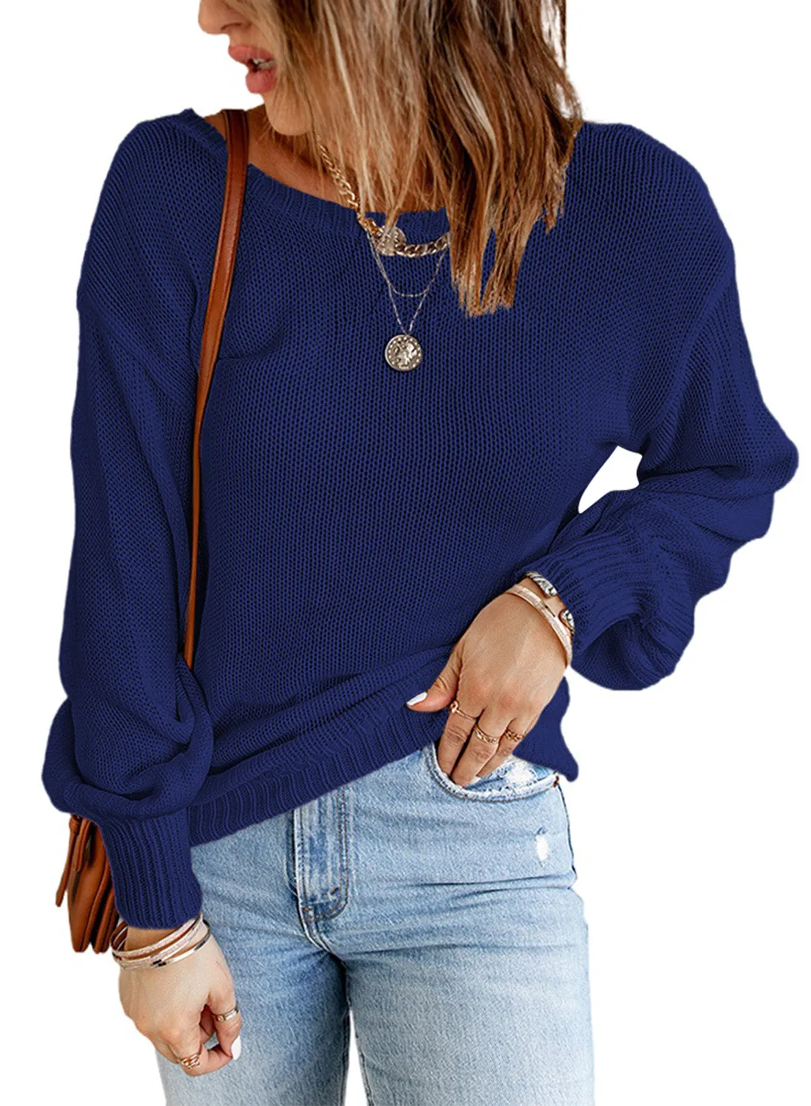 Drop Shoulder Back Cut-Out Sweater With Tie