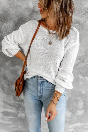 Drop Shoulder Back Cut-Out Sweater With Tie