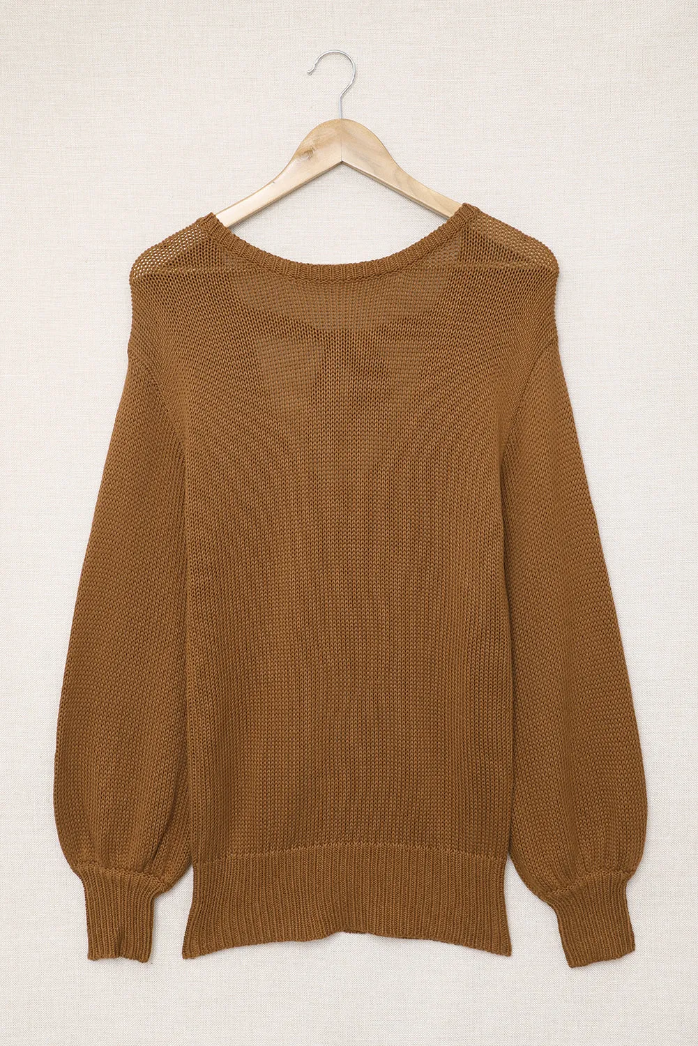 Drop Shoulder Back Cut-Out Sweater With Tie