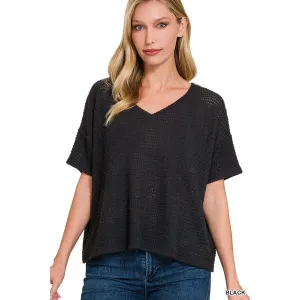 Drop Shoulder Short Sleeve Jacquard Sweater