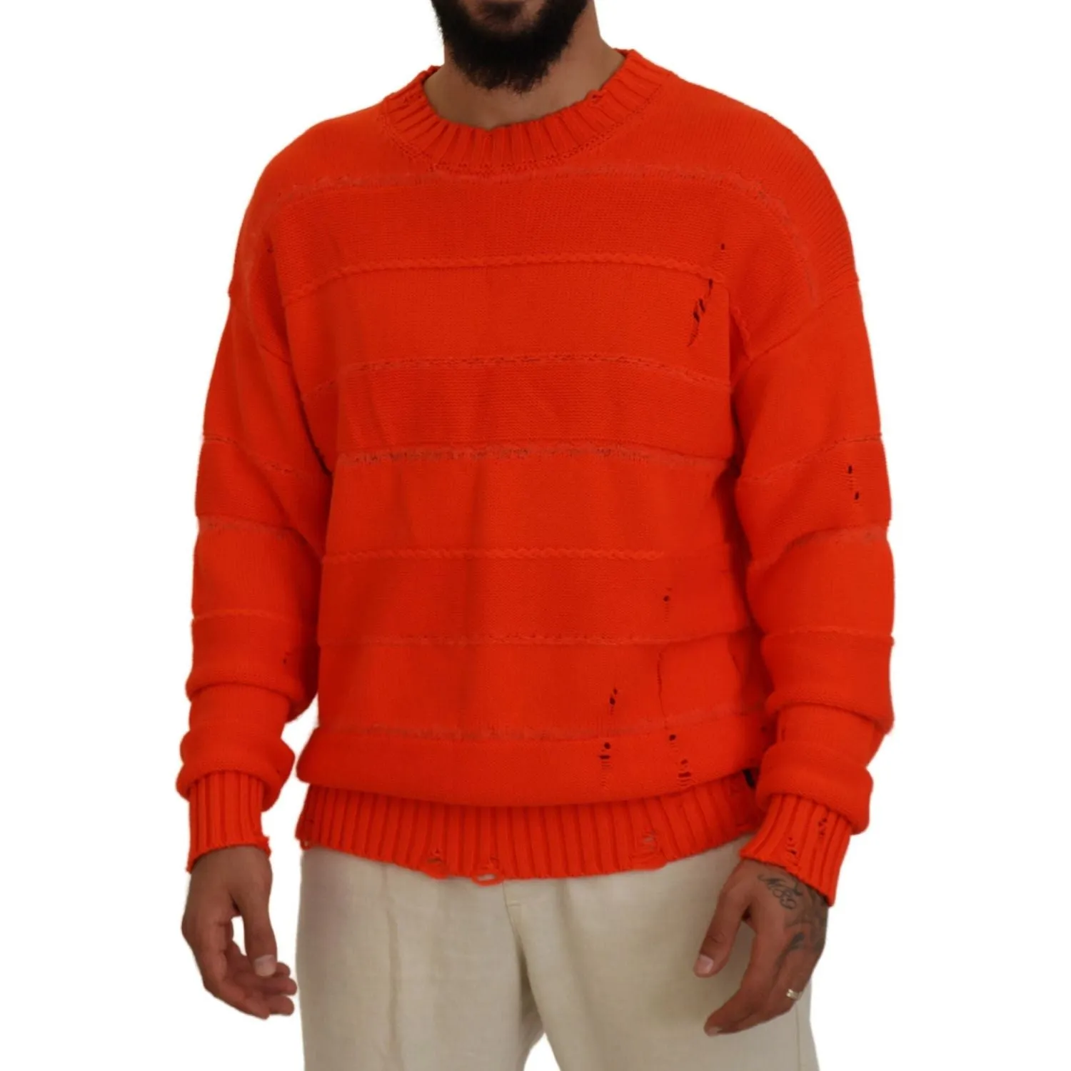 Dsquared² Orange Cotton Long Sleeves Men Pullover Sweater