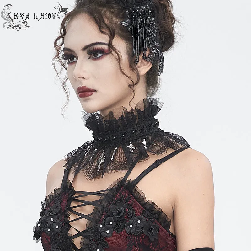 EAS015 Eyelash lace and pleated lace stand collar