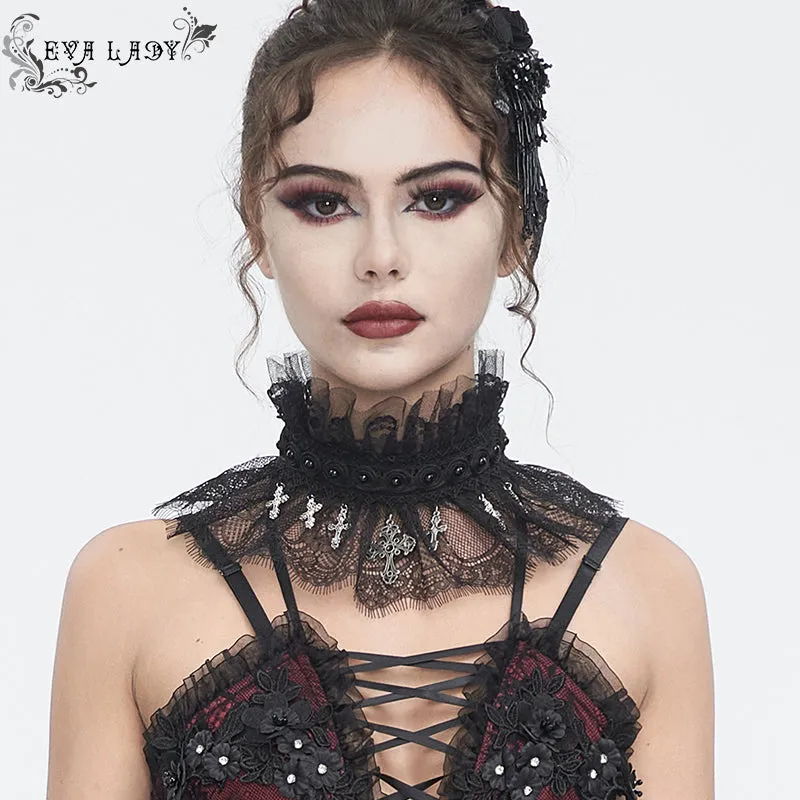 EAS015 Eyelash lace and pleated lace stand collar