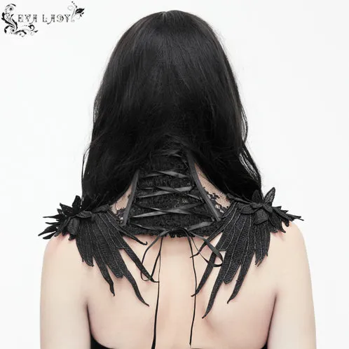 ECA003 Gothic accessory feather adjustable ribbons lace sexy women collar with rose flower