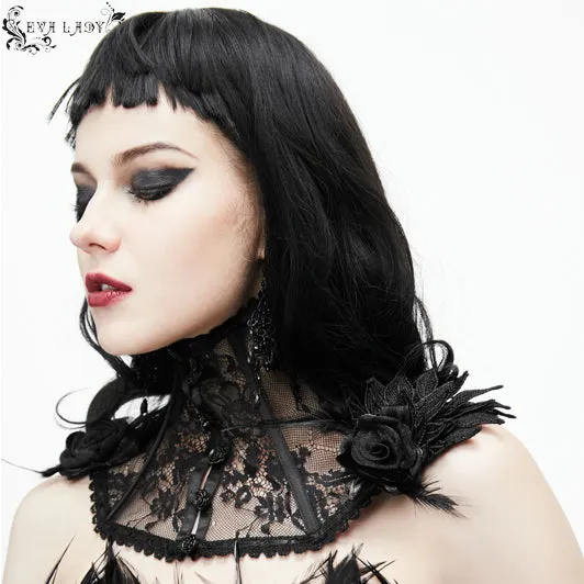 ECA003 Gothic accessory feather adjustable ribbons lace sexy women collar with rose flower