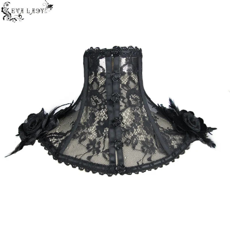 ECA003 Gothic accessory feather adjustable ribbons lace sexy women collar with rose flower