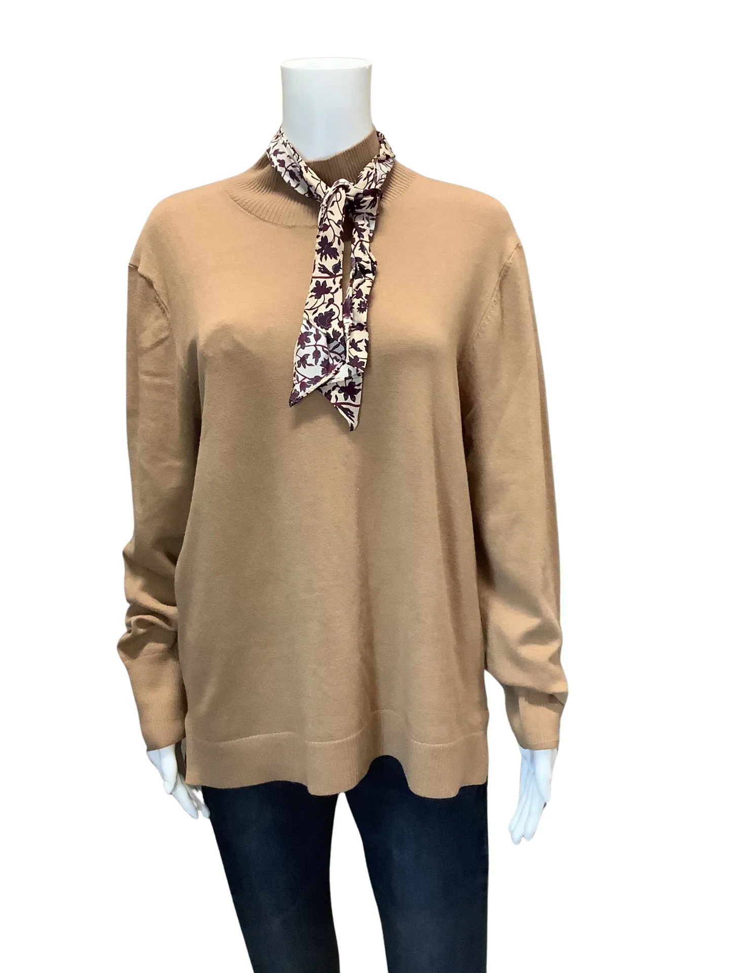 Ecru Women's Sweater Tan Ribbed Collar With Neck Tie Size: XL