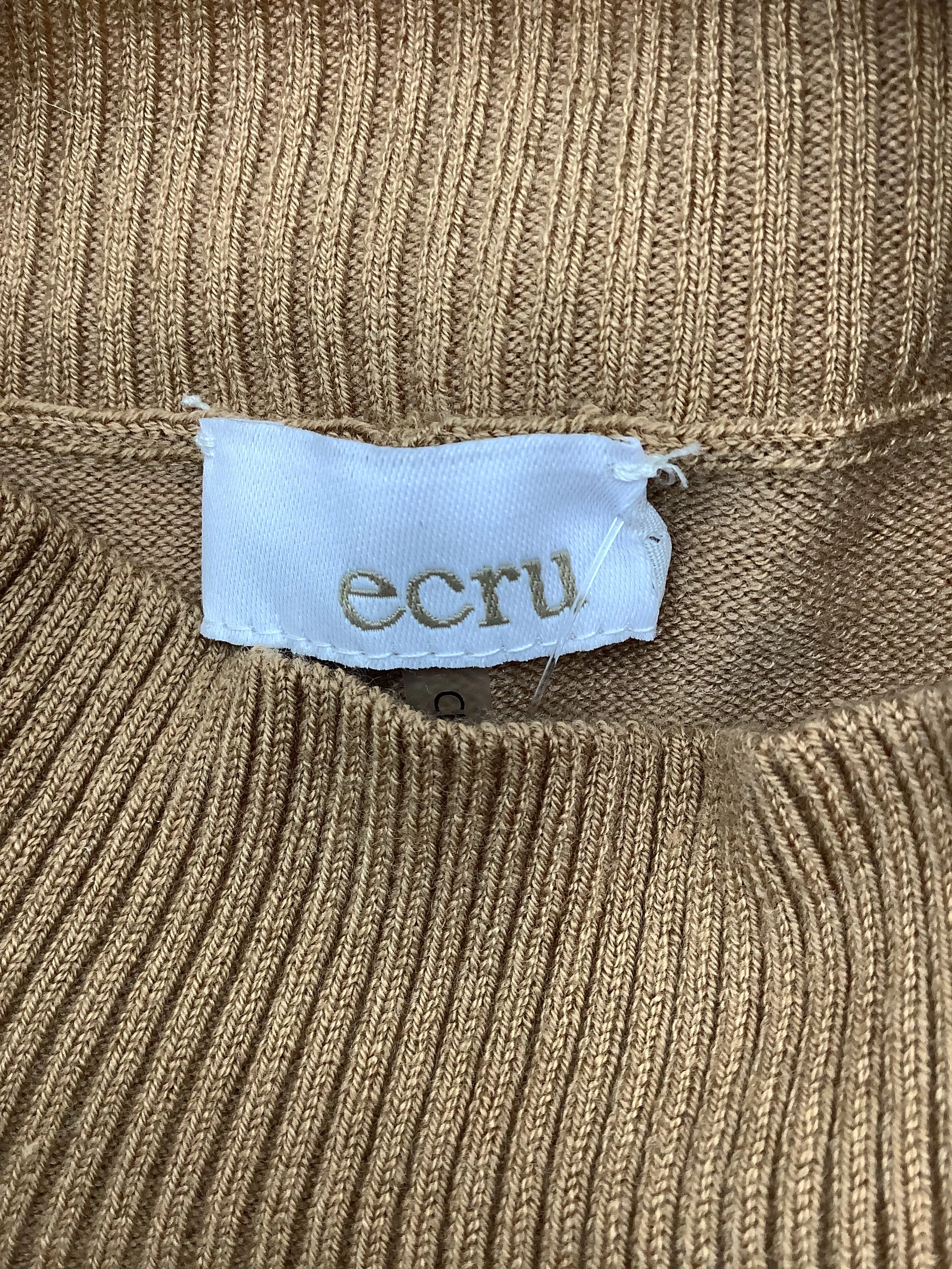 Ecru Women's Sweater Tan Ribbed Collar With Neck Tie Size: XL