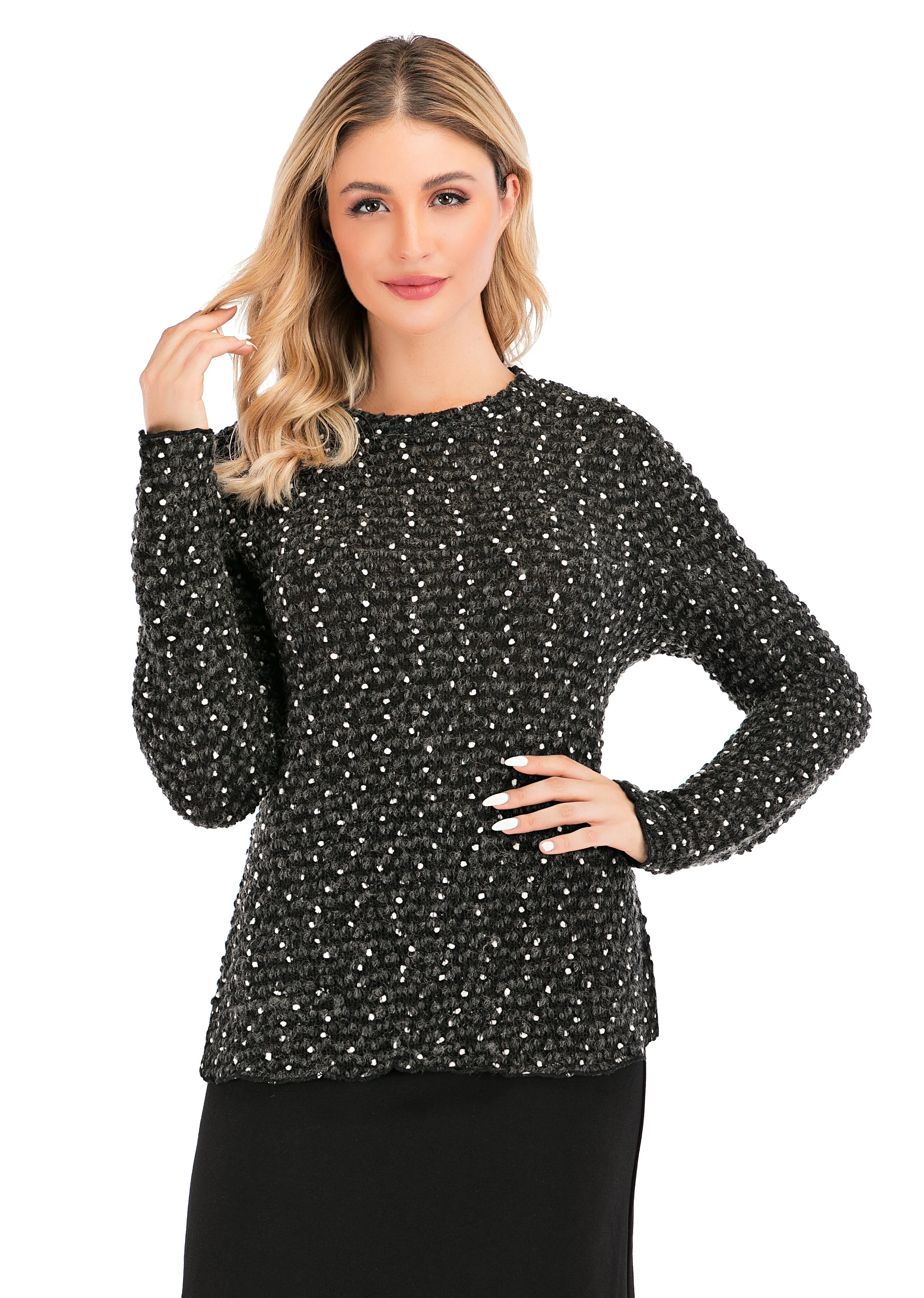 Elegant Black & White Long Sleeve Sweater