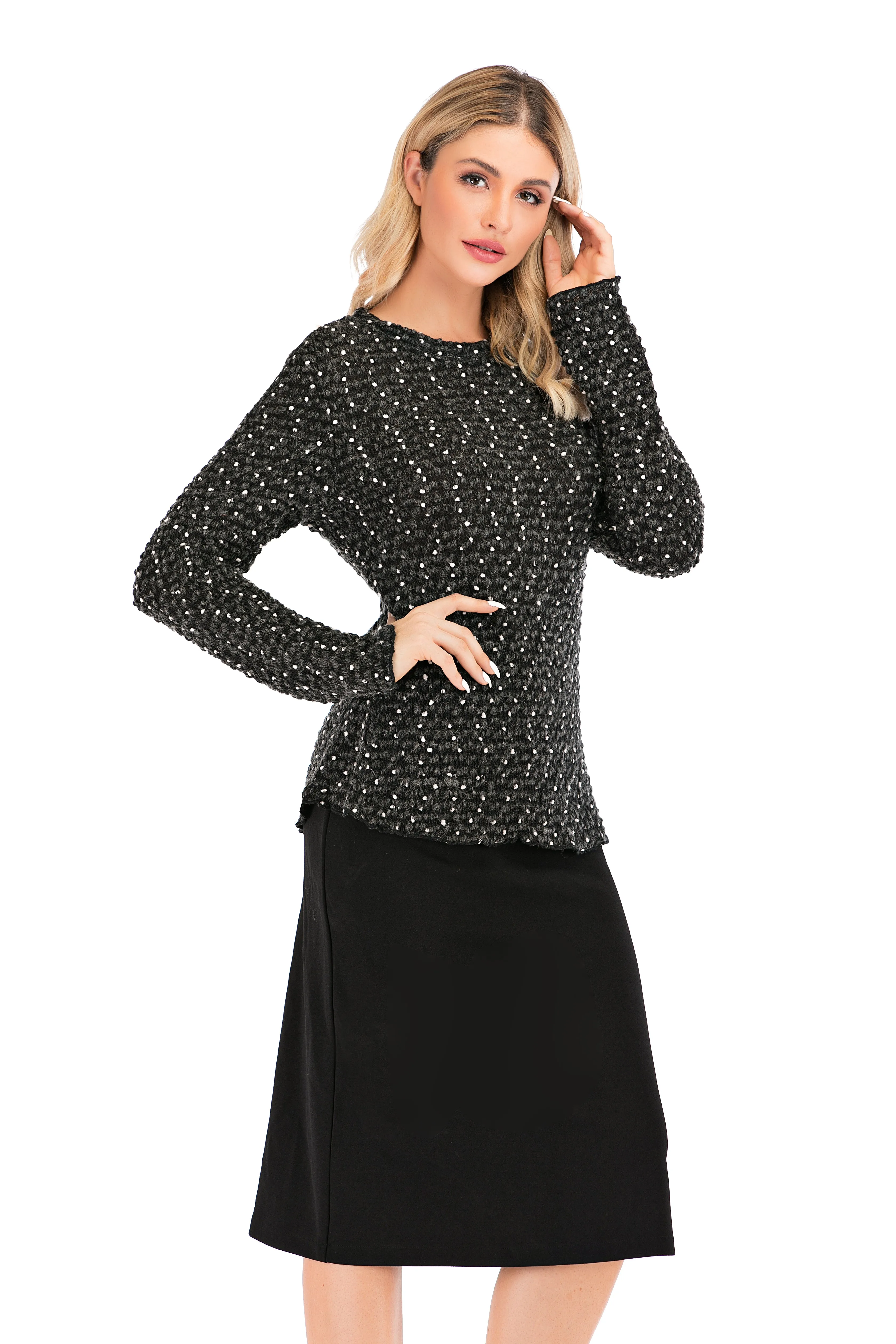 Elegant Black & White Long Sleeve Sweater