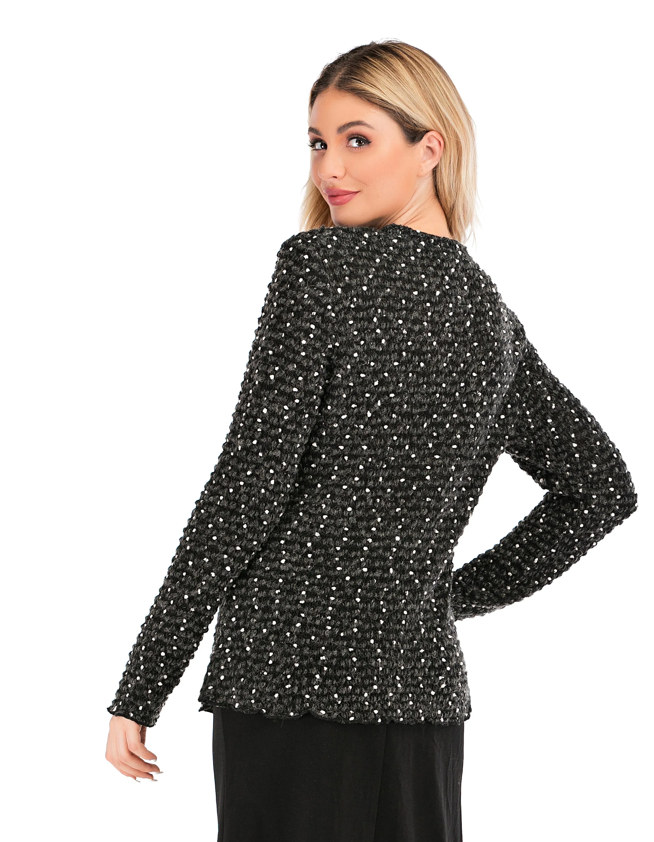 Elegant Black & White Long Sleeve Sweater