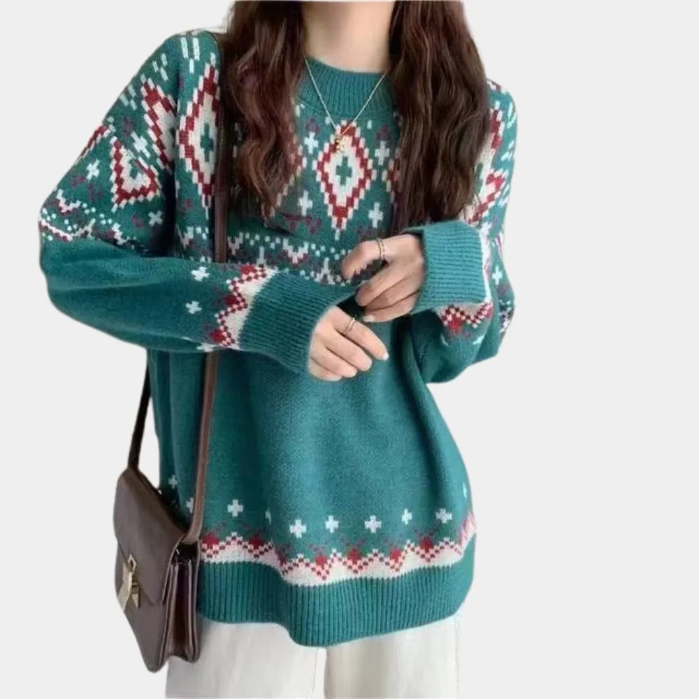 Elegant Fair Isle Sweater with Colorful Geometric Knit