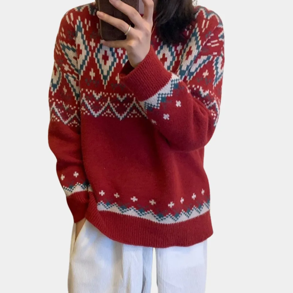 Elegant Fair Isle Sweater with Colorful Geometric Knit