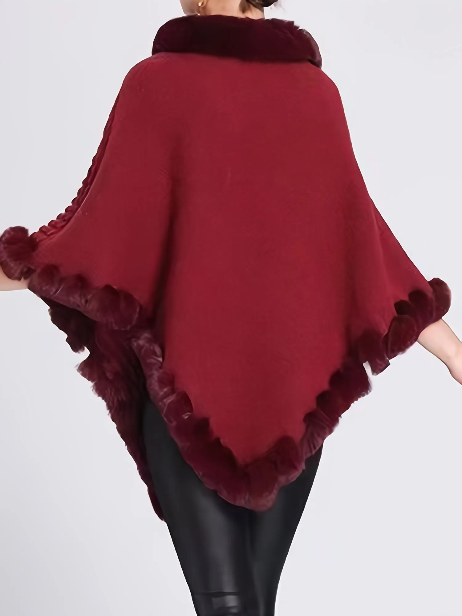 Elegant Thick Knit Turtleneck Sweater with Faux Fur Trim - Cape for Women,