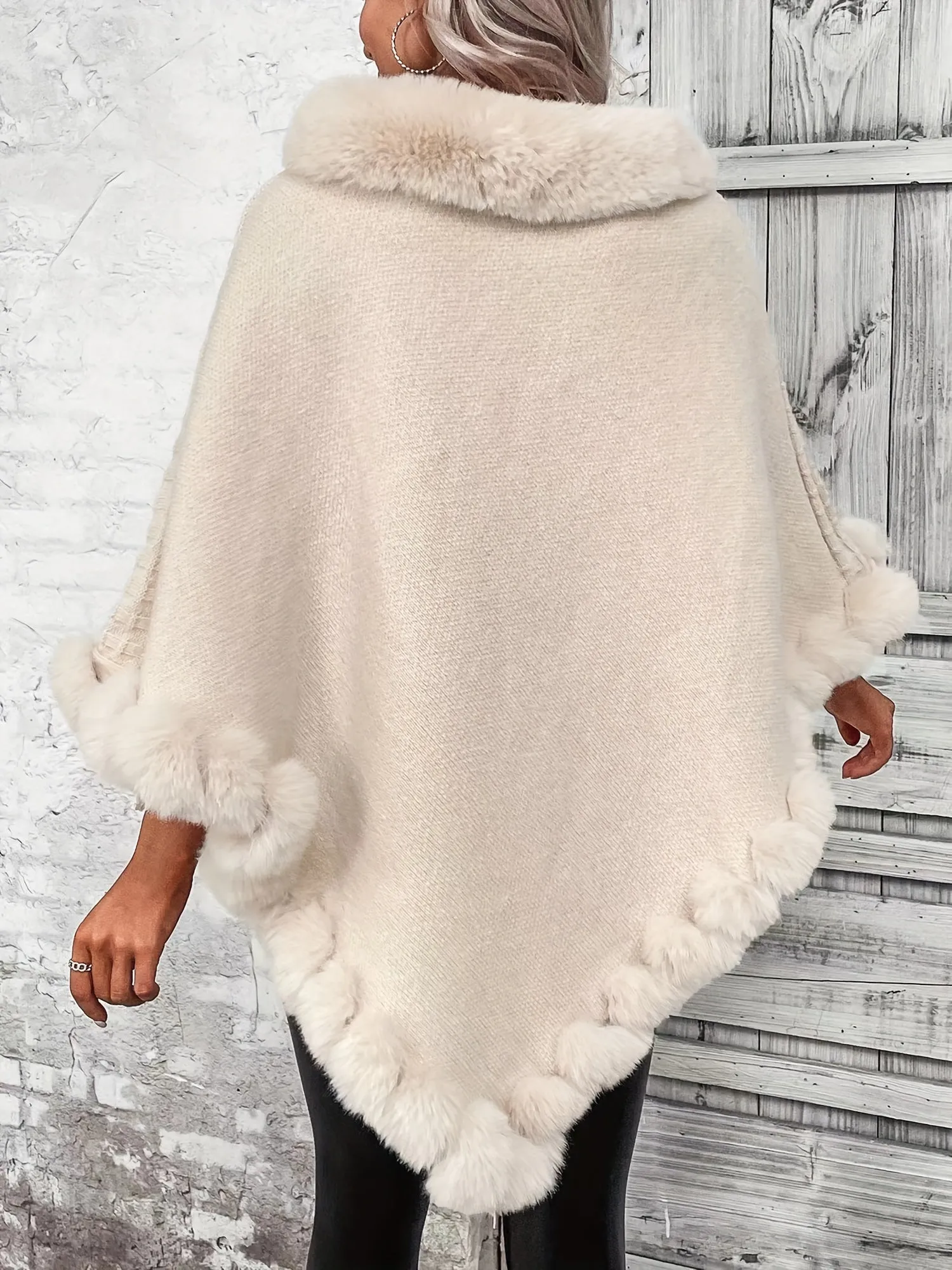 Elegant Thick Knit Turtleneck Sweater with Faux Fur Trim - Cape for Women,