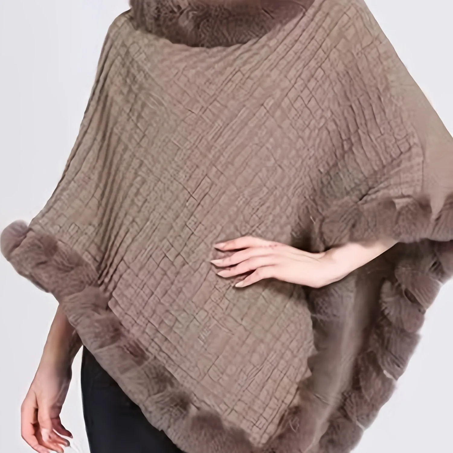 Elegant Thick Knit Turtleneck Sweater with Faux Fur Trim - Cape for Women,