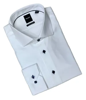 Elite Dress Shirt with Navy Button, White